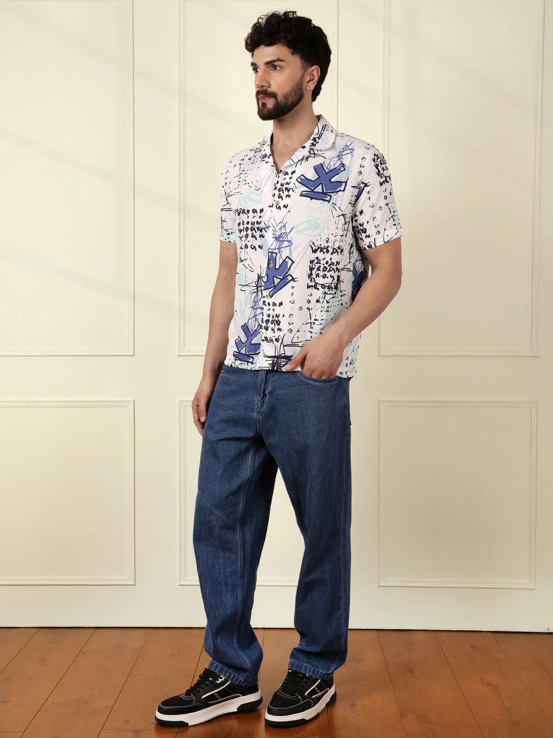 Textured Light Weight AOP Shirt  | Off White - Image 3