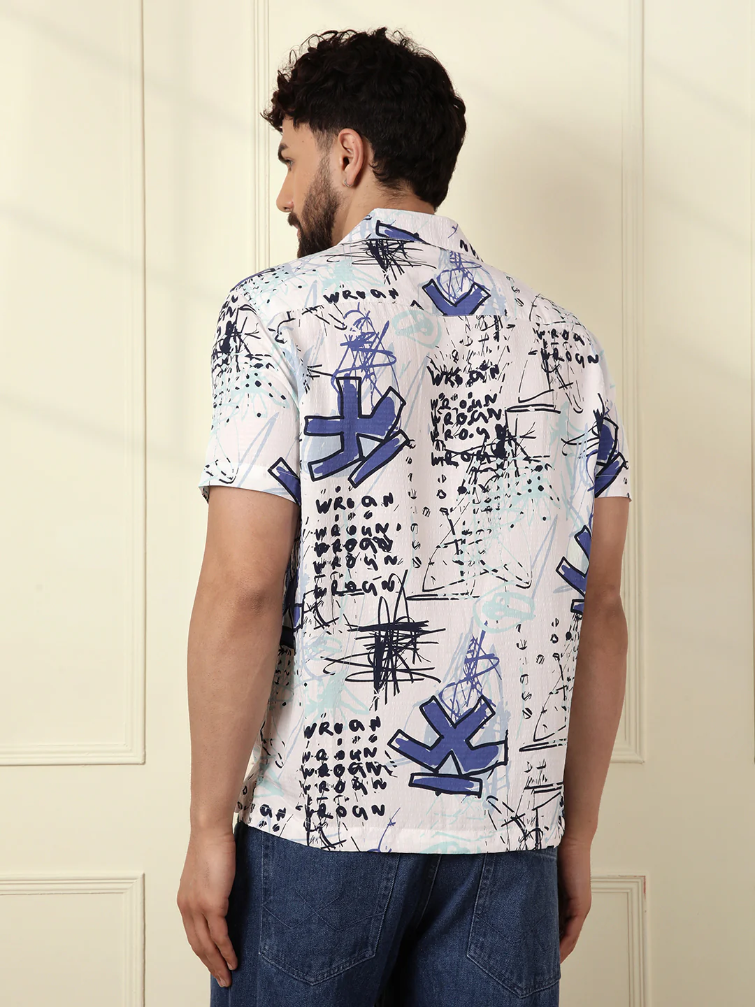 Textured Light Weight AOP Shirt  | Off White - Image 4