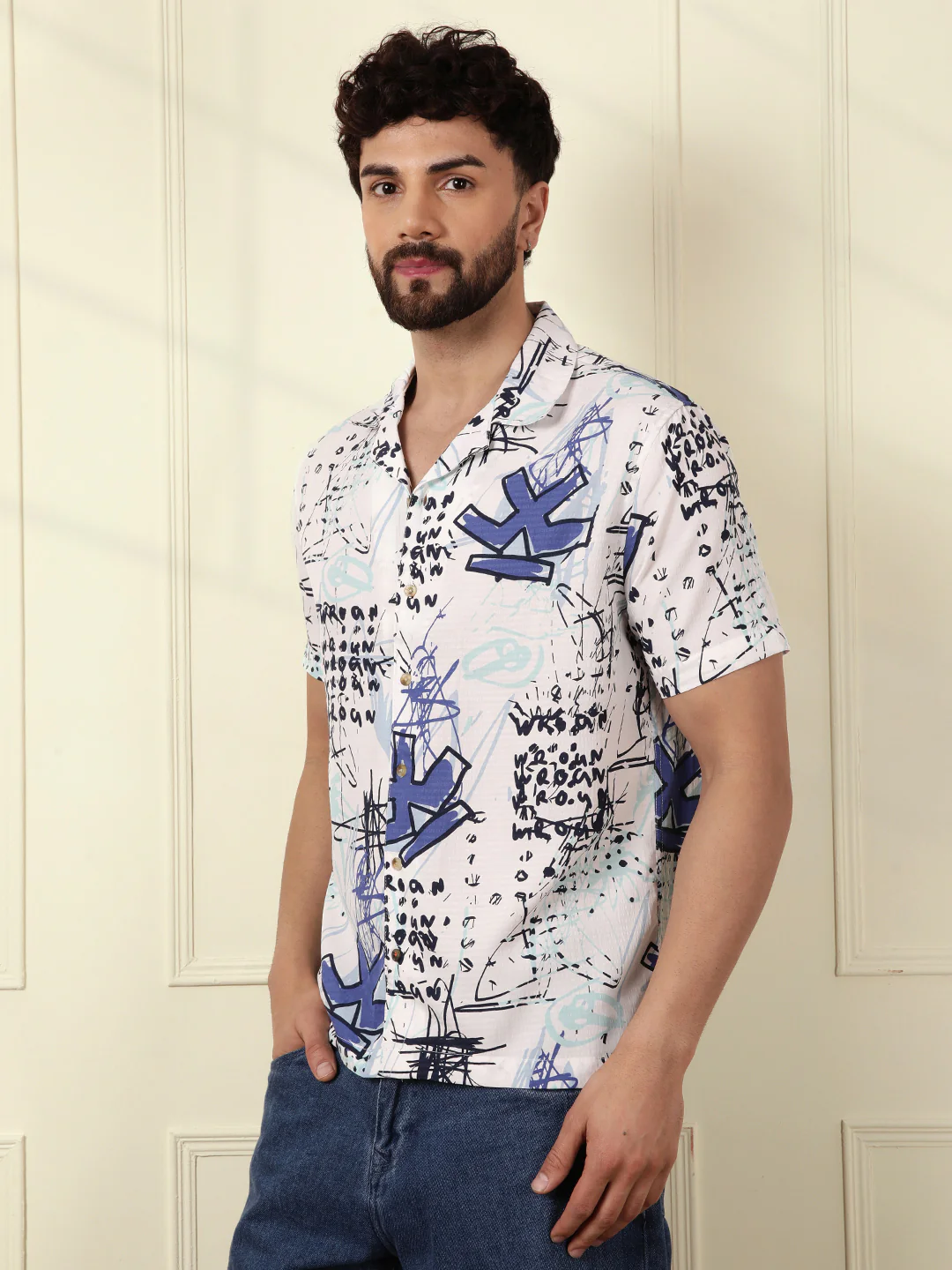 Textured Light Weight AOP Shirt  | Off White - Image 5