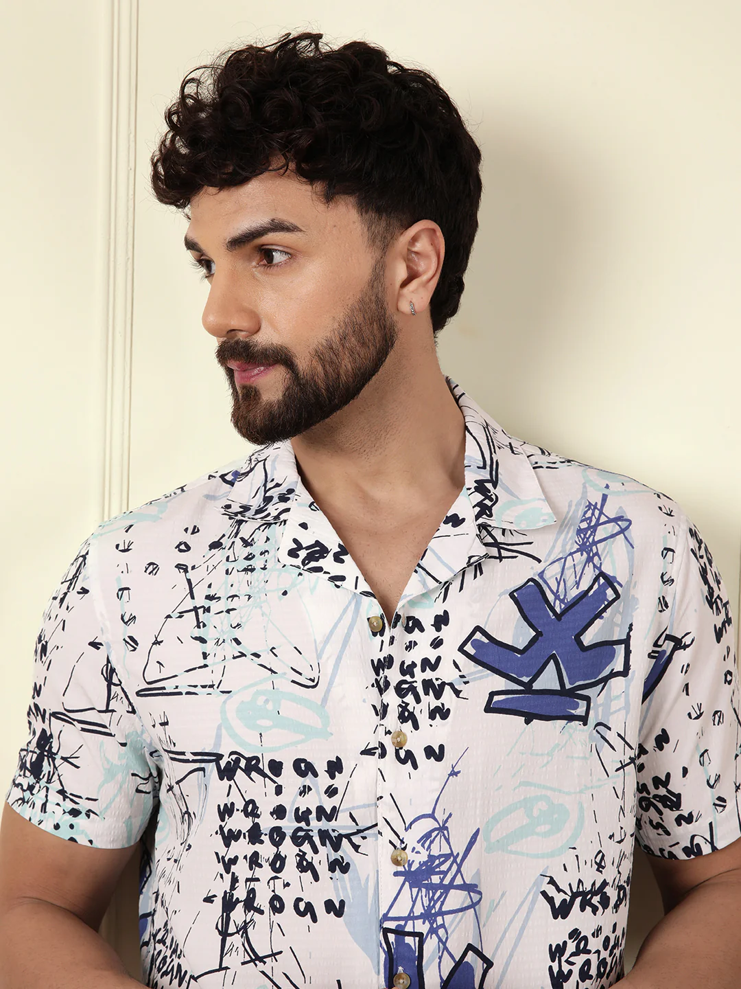 Textured Light Weight AOP Shirt  | Off White - Image 6