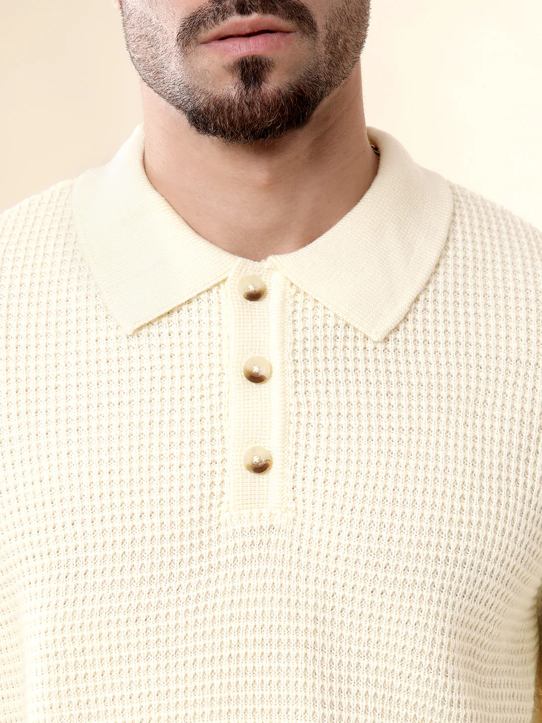 Beige Knit Polo Neck Sweater - Image 5