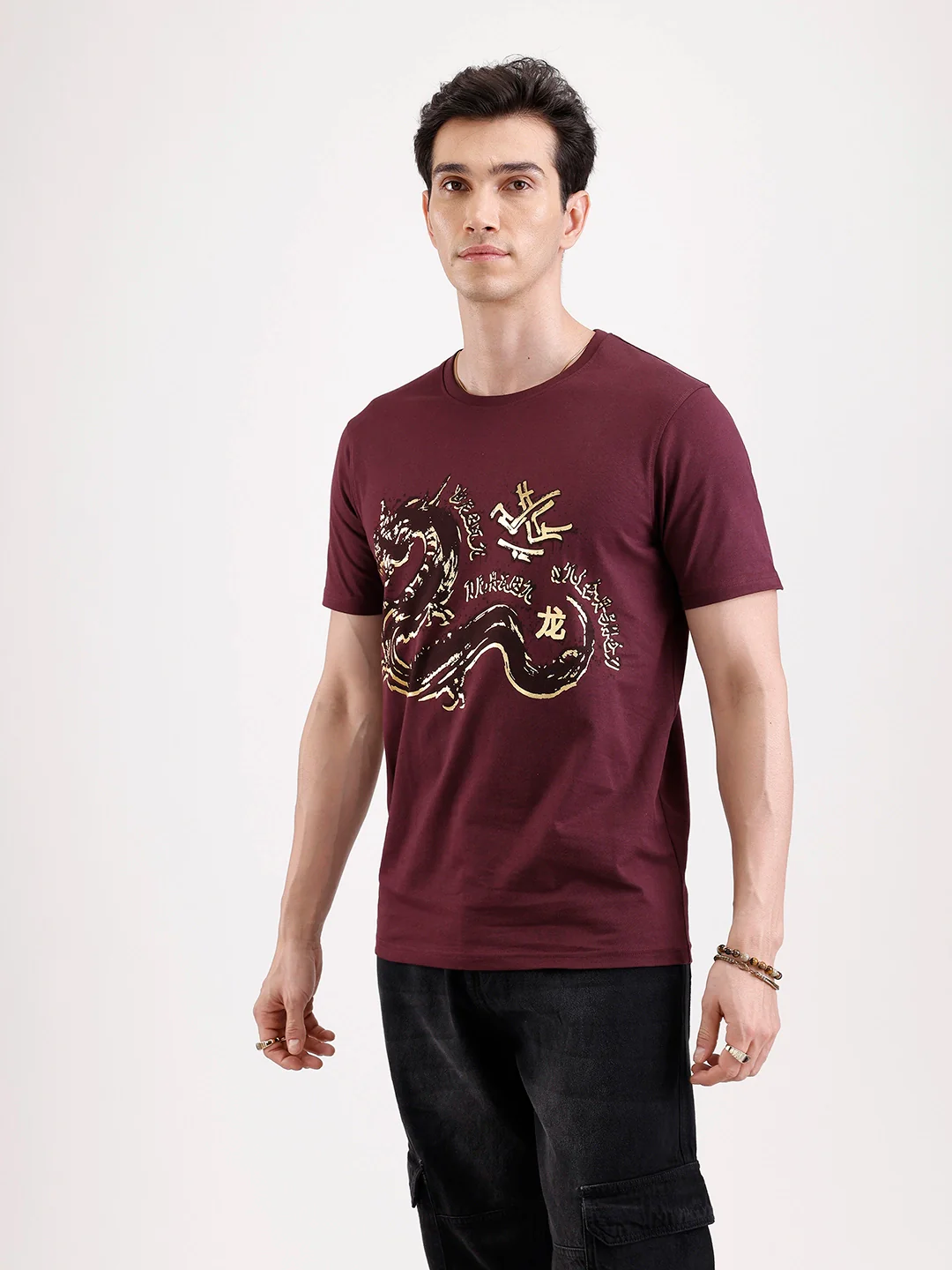 Casual Foil Printed T-Shirt   |  Maroon - Image 4