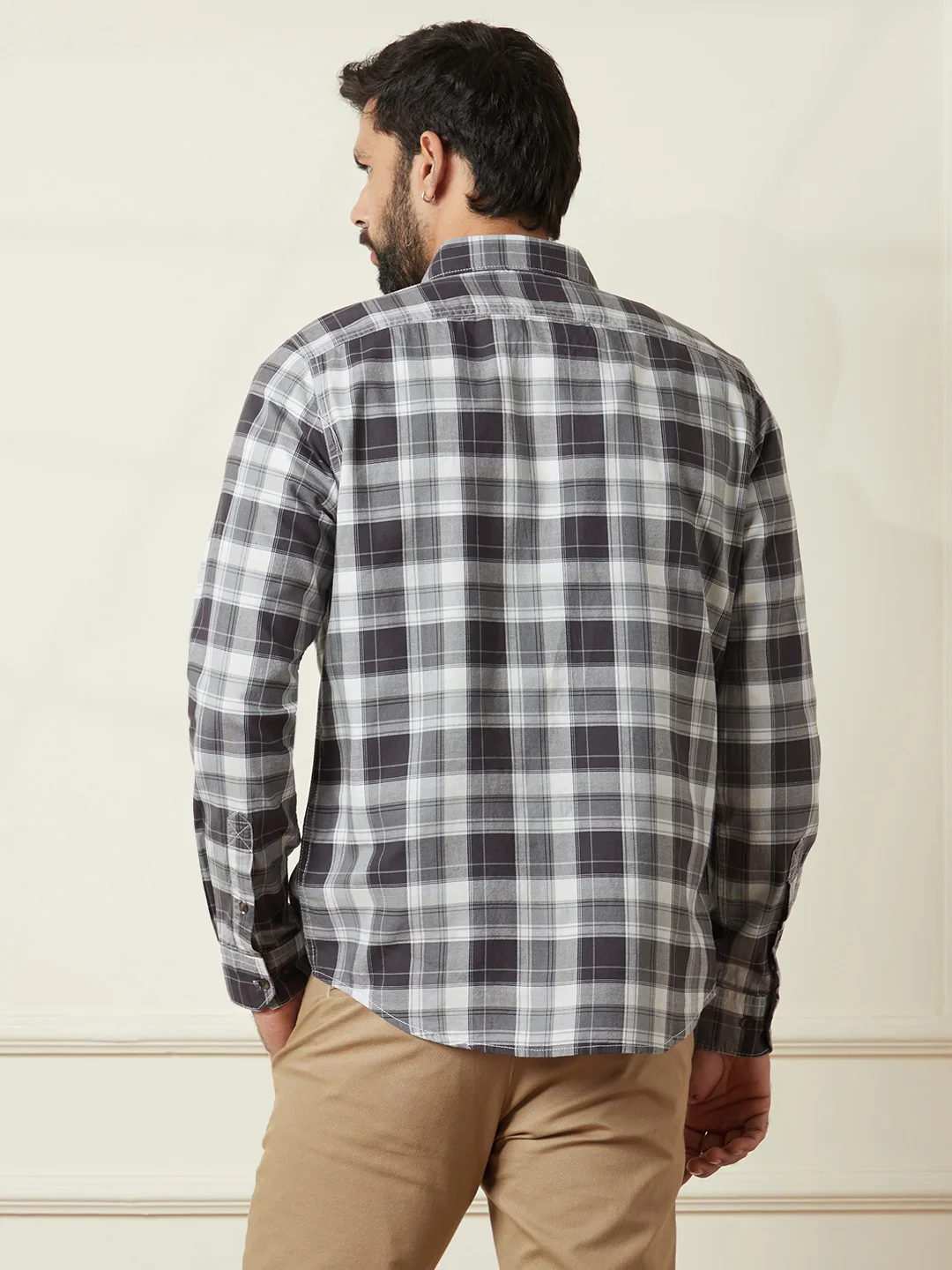 Checked Cotton Oxford Shirt | Grey - Image 3