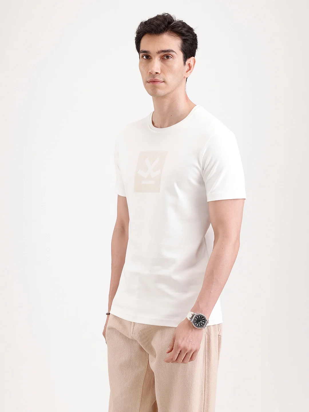 Classic Half Sleeve Printed T-Shirt   |  Off White - Image 4