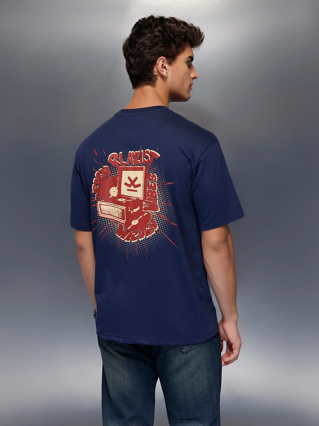 Classic Oversized Back Printed T-Shirt   |  Navy Blue - Image 3