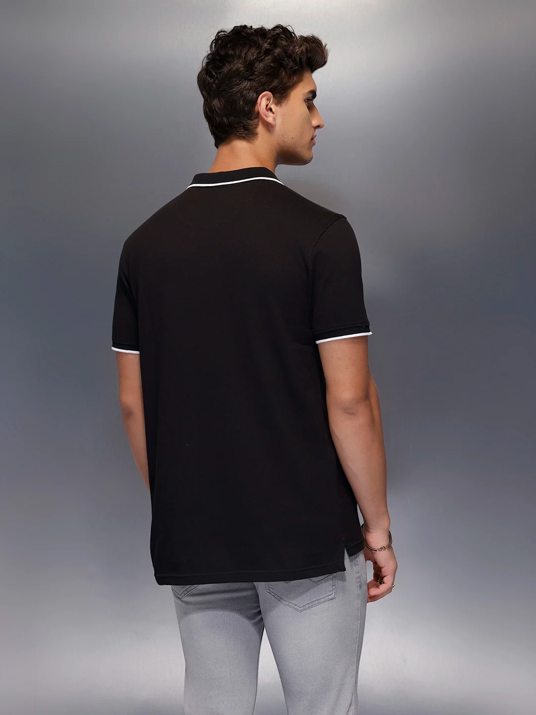 Classic Tipping Collar Polo T-Shirt   |  Black - Image 3