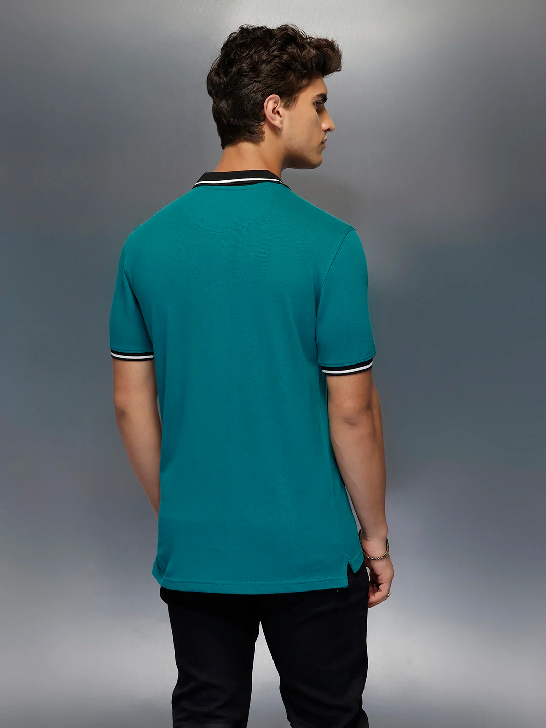 Classic Tipping Collar Polo T-Shirt   |  Teal - Image 3