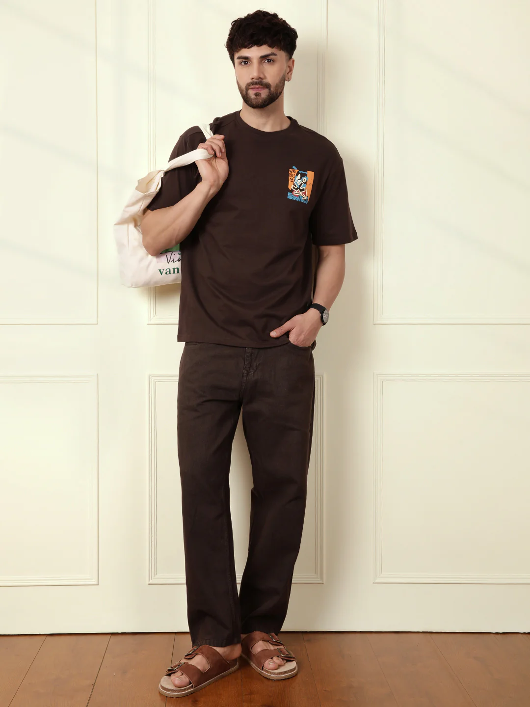 Heavy GSM Printed Faces T-Shirt | Brown - Image 3