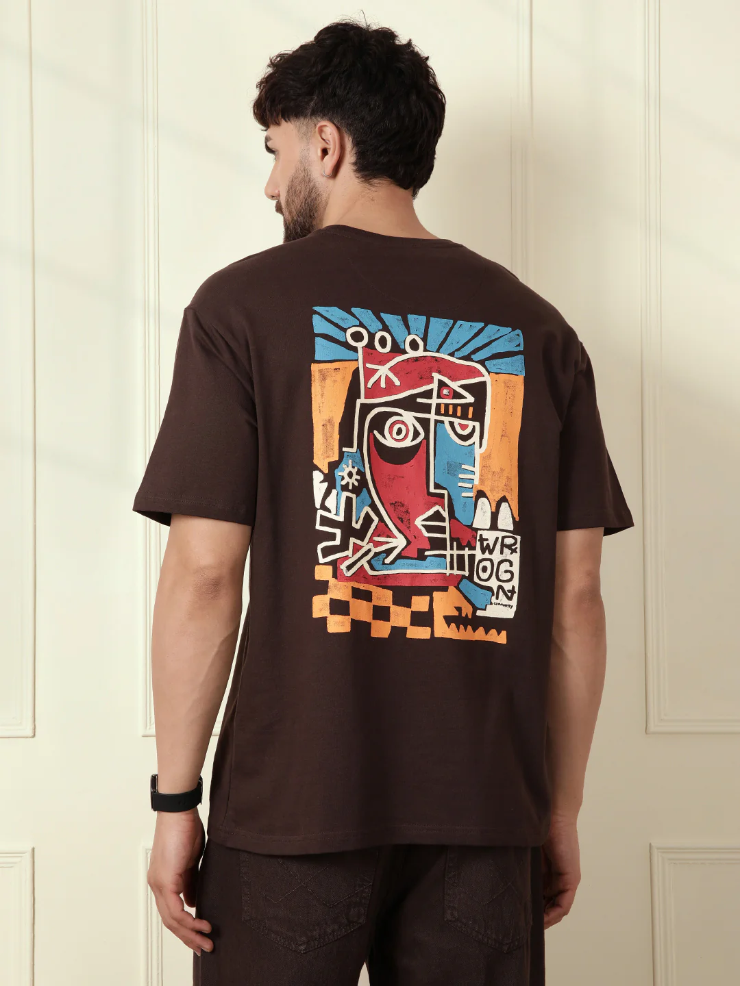 Heavy GSM Printed Faces T-Shirt | Brown - Image 4