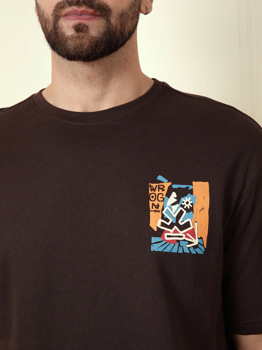 Heavy GSM Printed Faces T-Shirt | Brown - Image 7