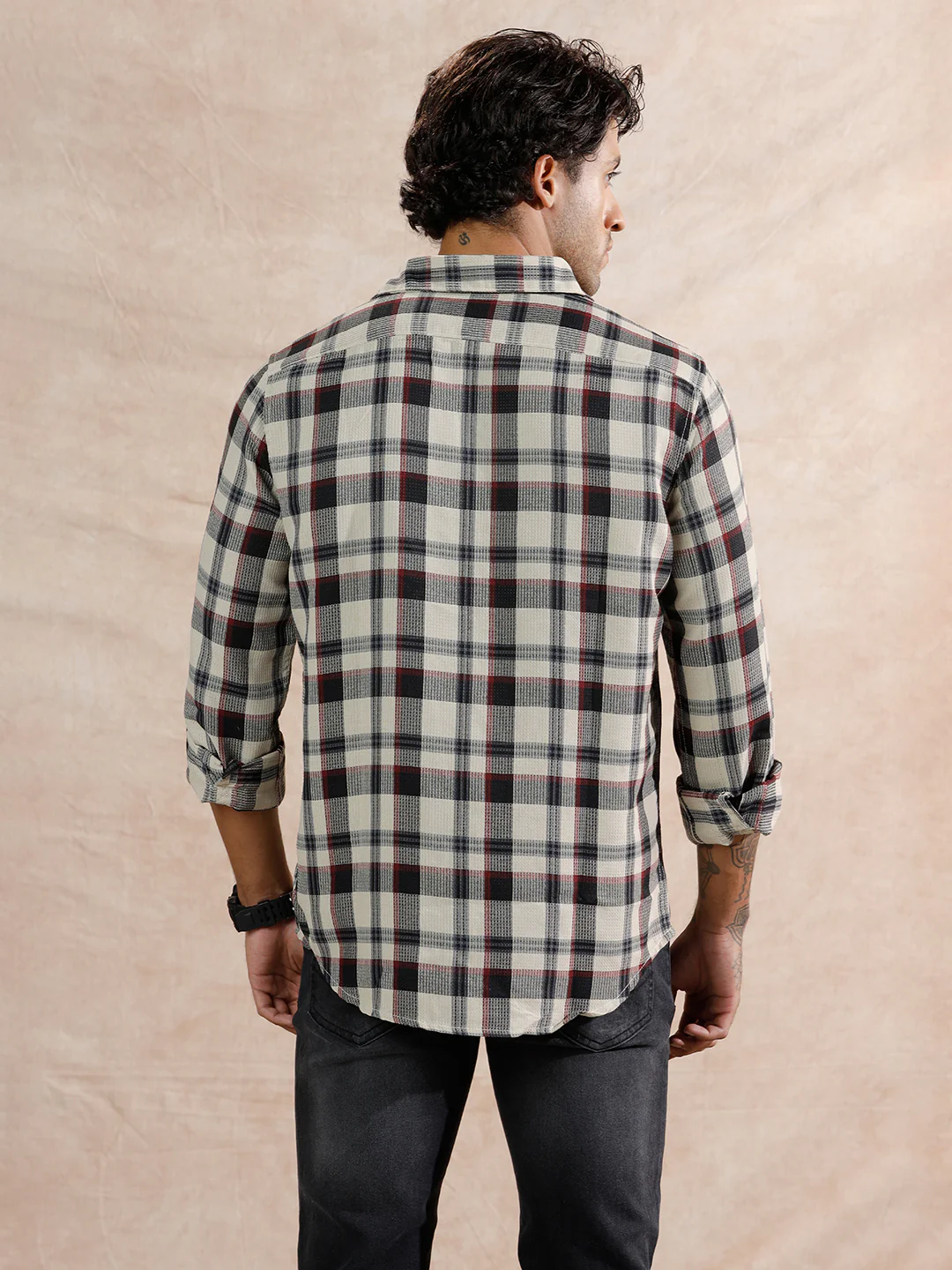 Dobby Textured Checks Regular Fit Shirt | Off White - Image 3