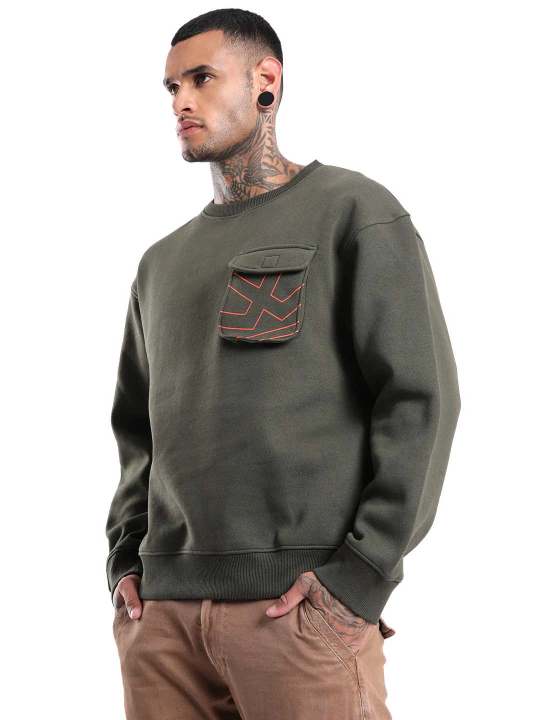 Elite Olive Round Neck Oversized Sweatshirt - Image 4