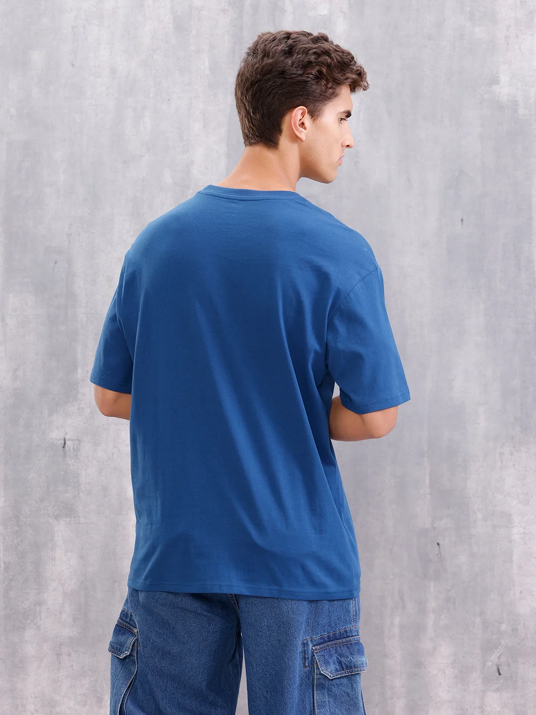 Graphic Printed Oversized Fit Brand Logo Embroidered T-shirt | Blue - Image 3