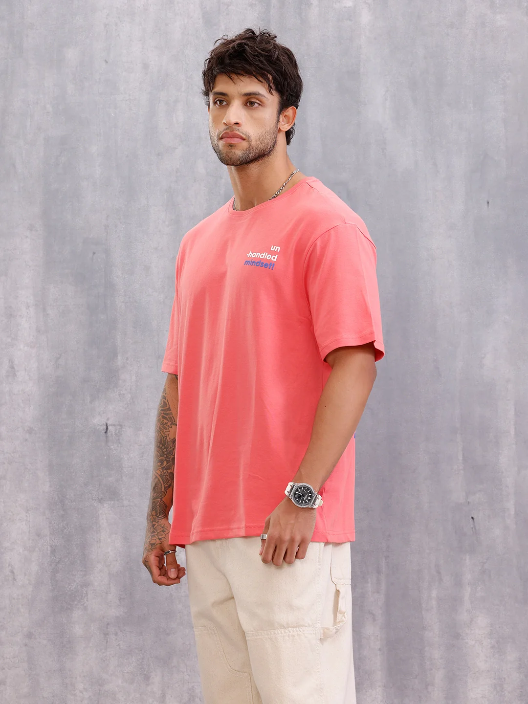 Graphic Printed Oversized Fit T-shirt | Pink - Image 4