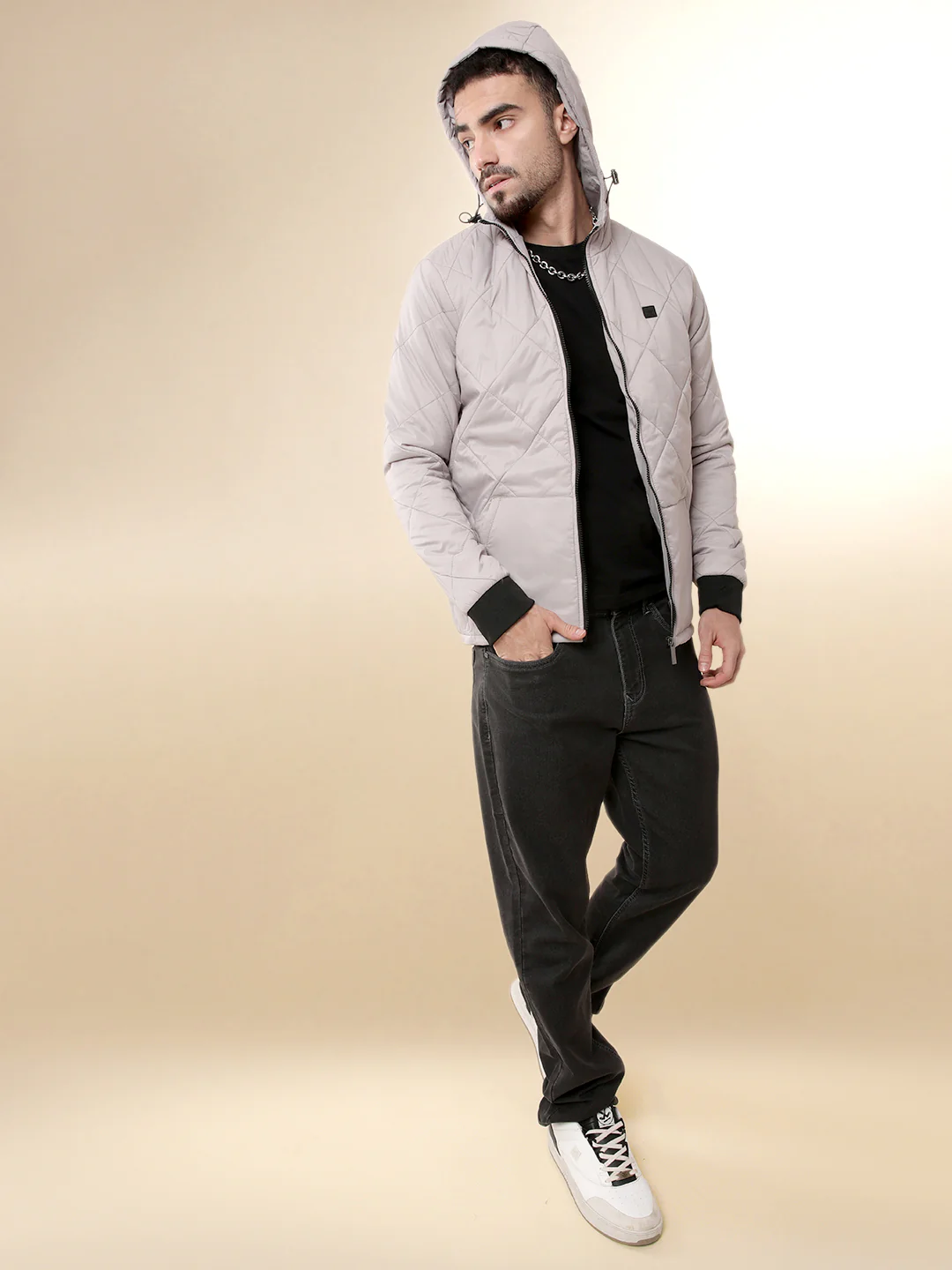 Grey Clouds Hooded Puffer Jacket - Image 4
