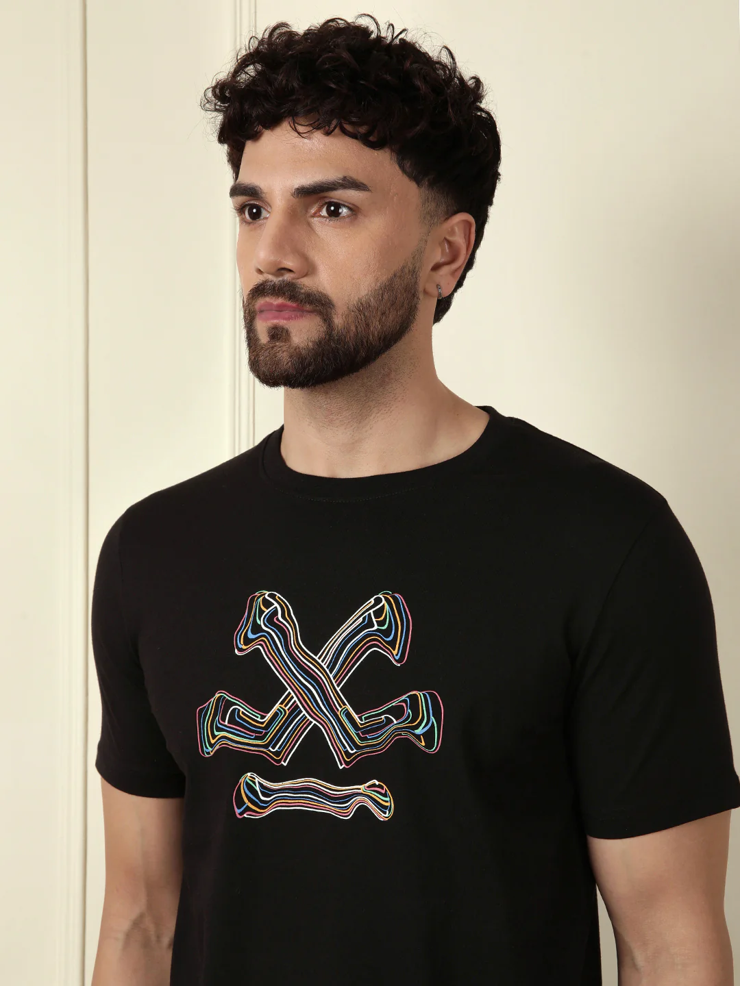 Fluid Printed Slim Fit T-Shirt | Black - Image 5