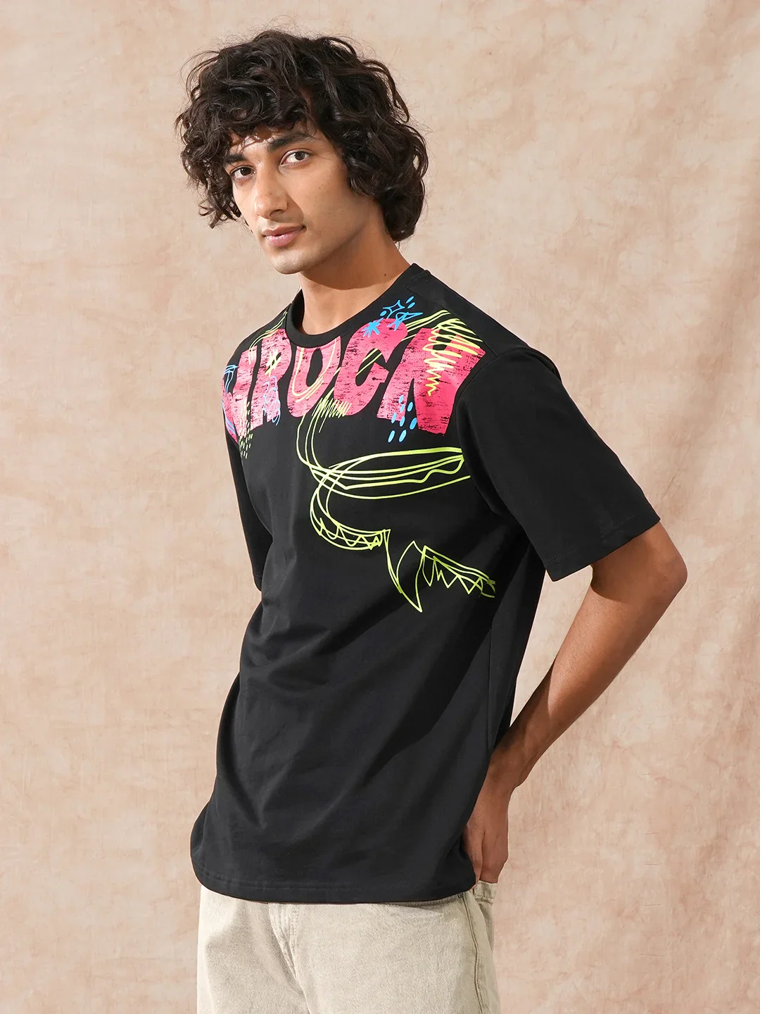 Heavy GSM Placement Printed T-Shirt | Black - Image 5