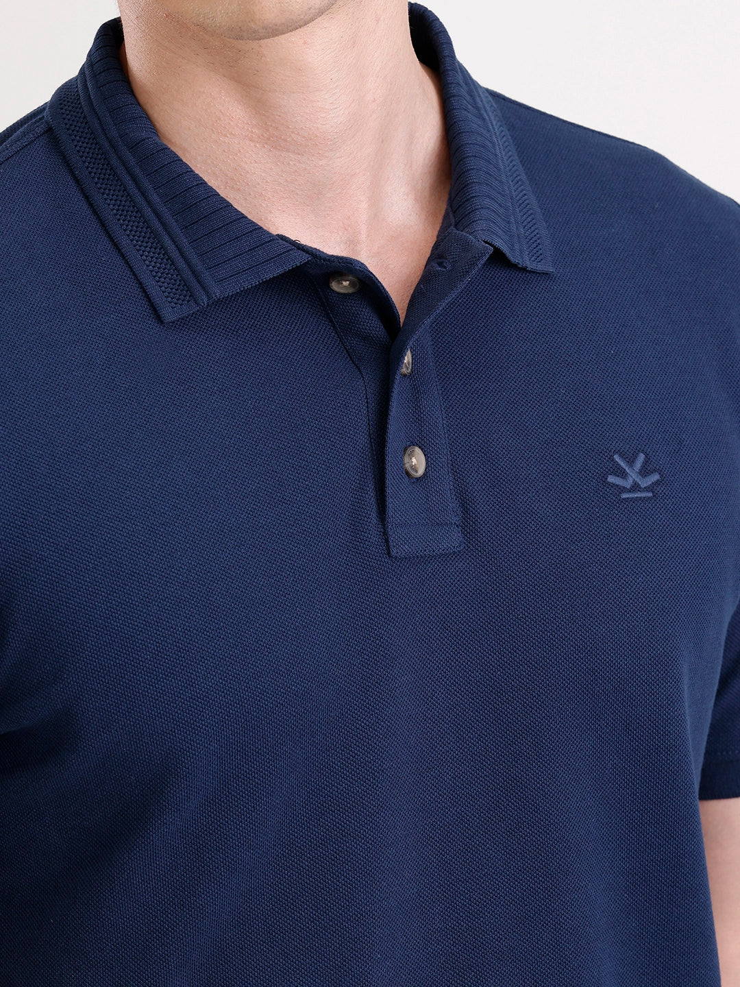 Jacquard Collar Polo T-Shirt  | Navy Blue - Image 5