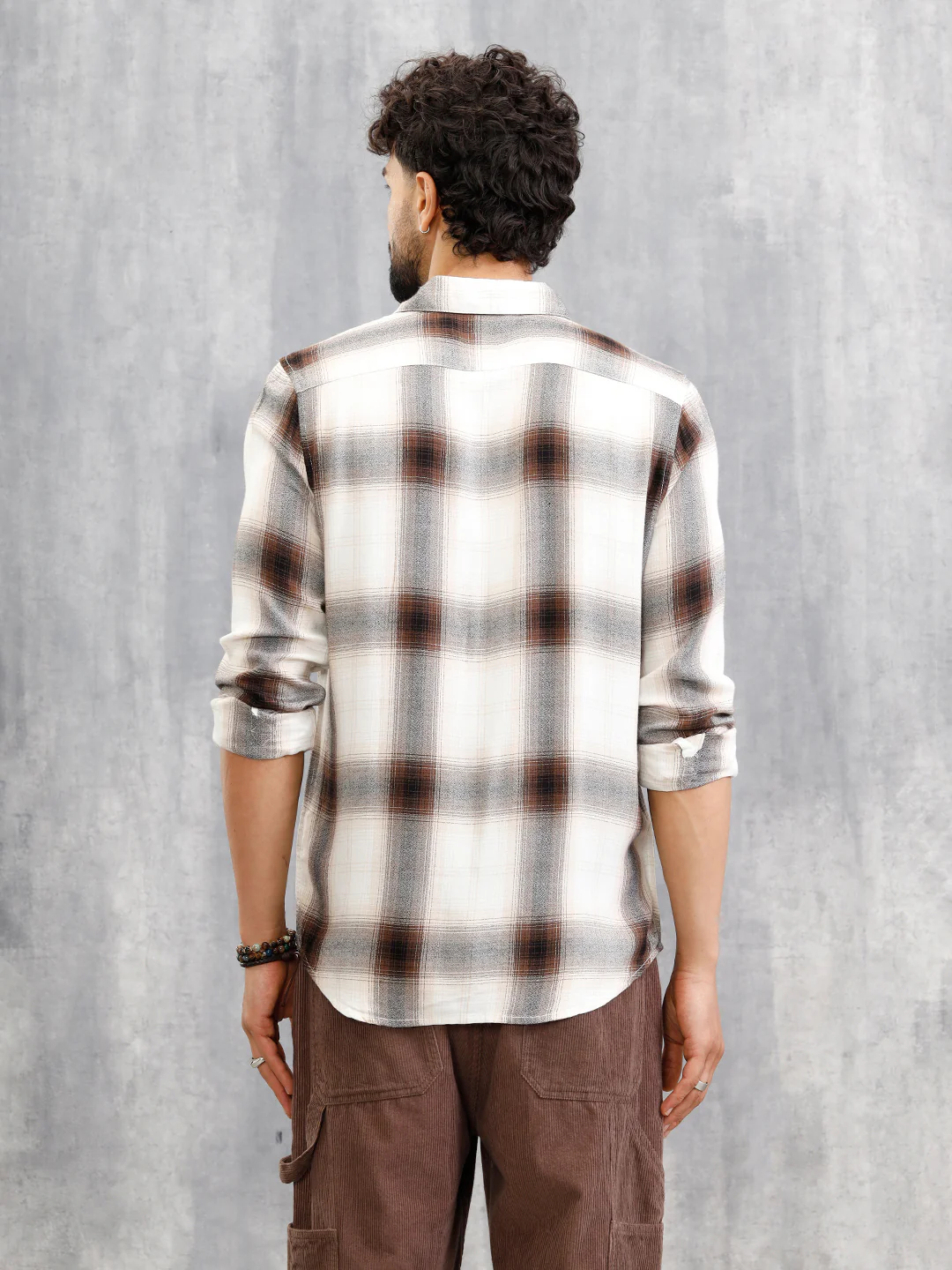 Large Scale Check Shirt In Crepe Fabric | Khaki - Image 3