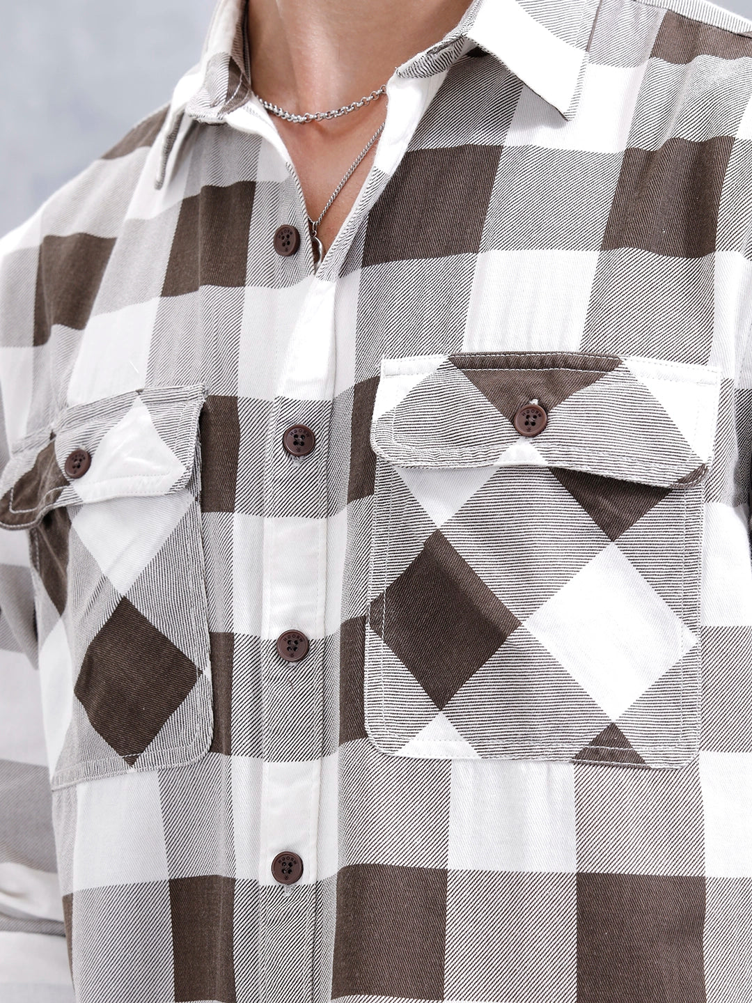 Men’ Comfort Fit Checkered Pattern Shirt | Brown - Image 5