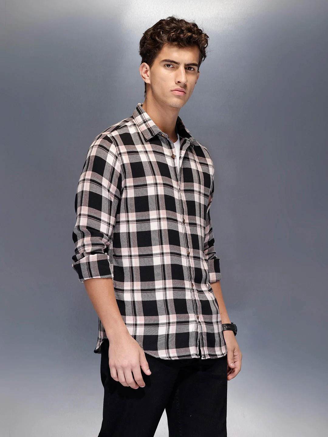 Men’s modern bold check casual shirt | Brown - Image 4