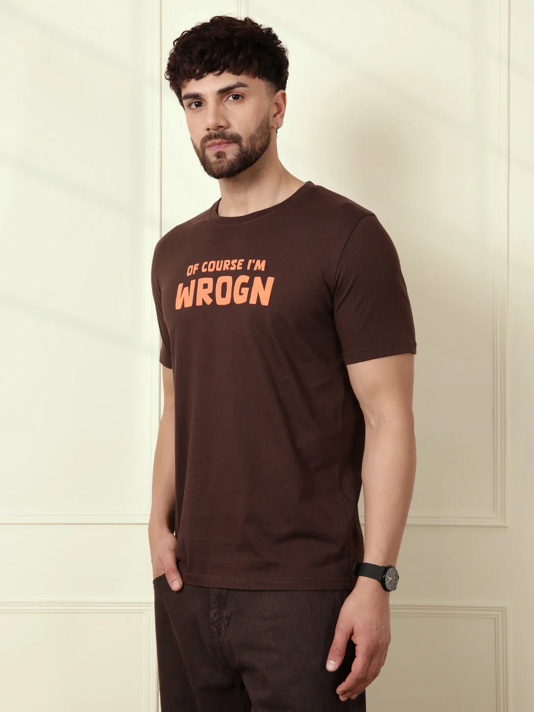 Puff Print Slim Fit T-Shirt | Brown - Image 5