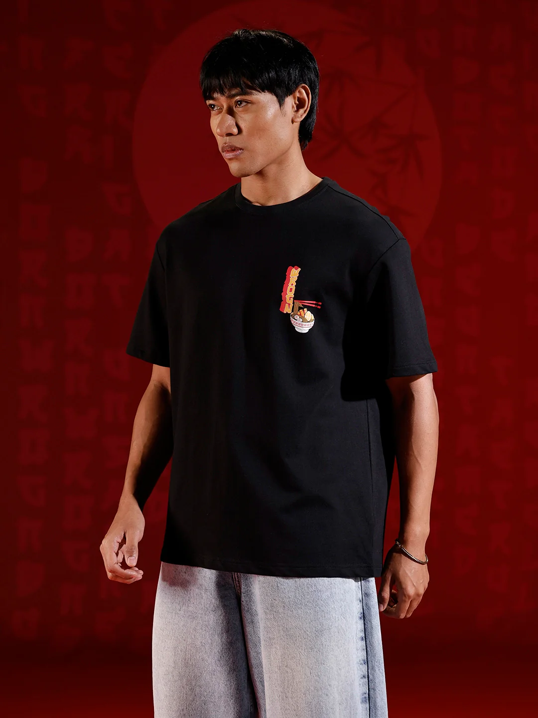 Oversized ramen graphic T-shirt | Black - Image 5