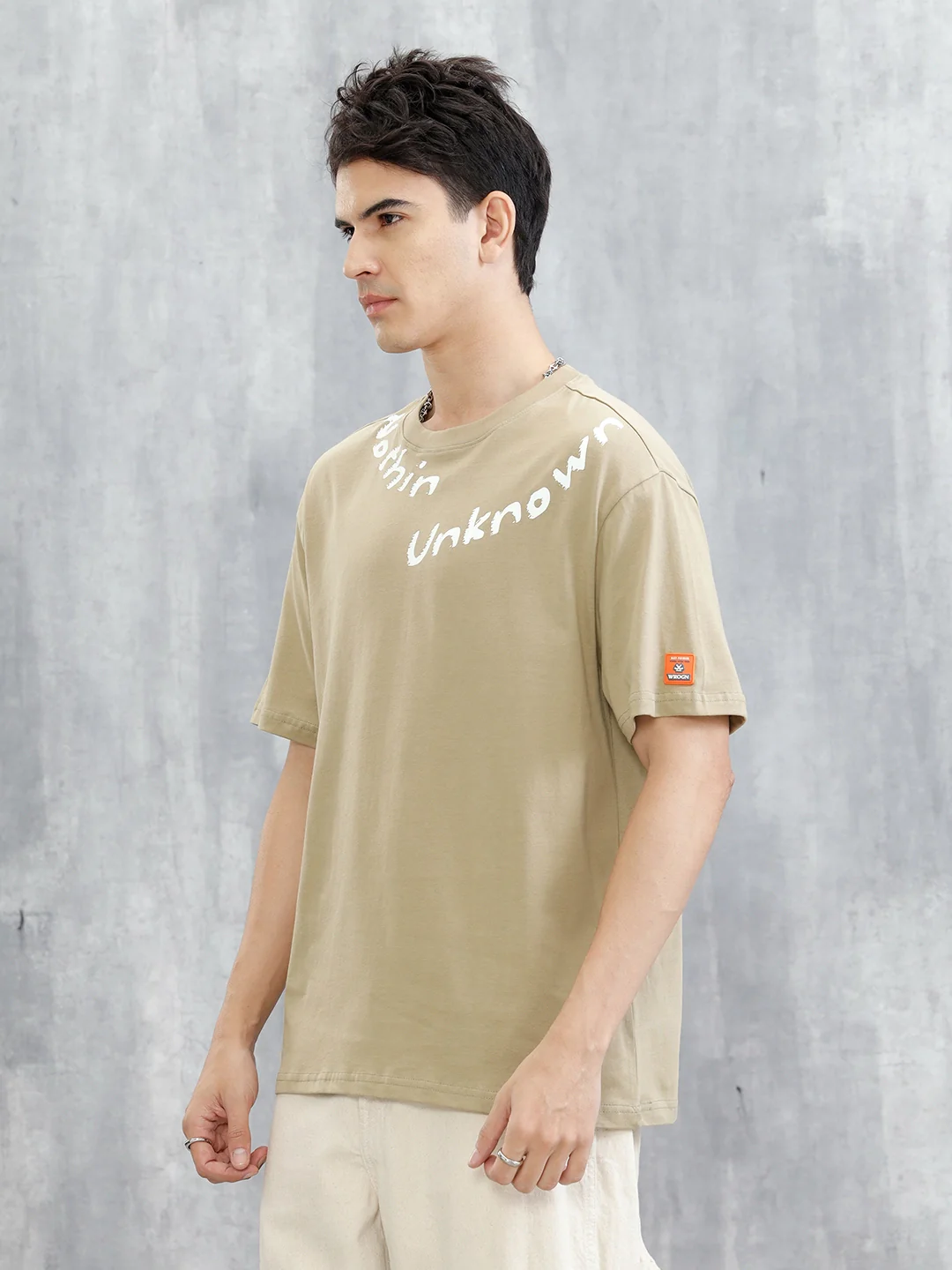 Placement Printed Oversized T-Shirt | Beige - Image 4