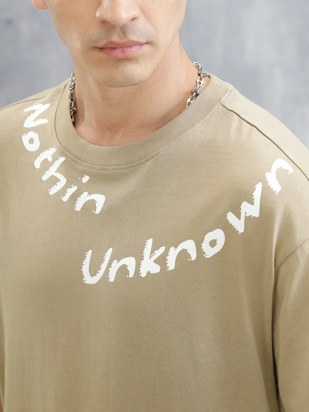 Placement Printed Oversized T-Shirt | Beige - Image 5
