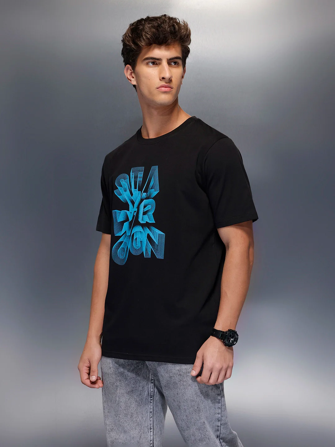 Placement Printed T-Shirt   |  Black - Image 4