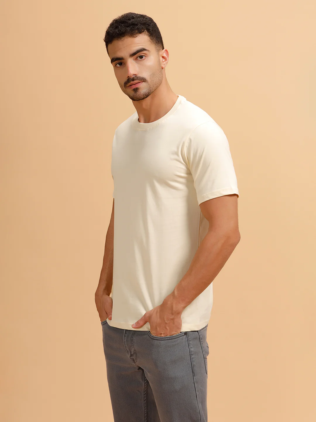 Printed Slim Fit T-Shirt | Beige - Image 4