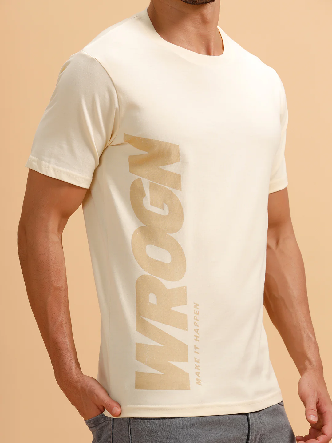 Printed Slim Fit T-Shirt | Beige - Image 5
