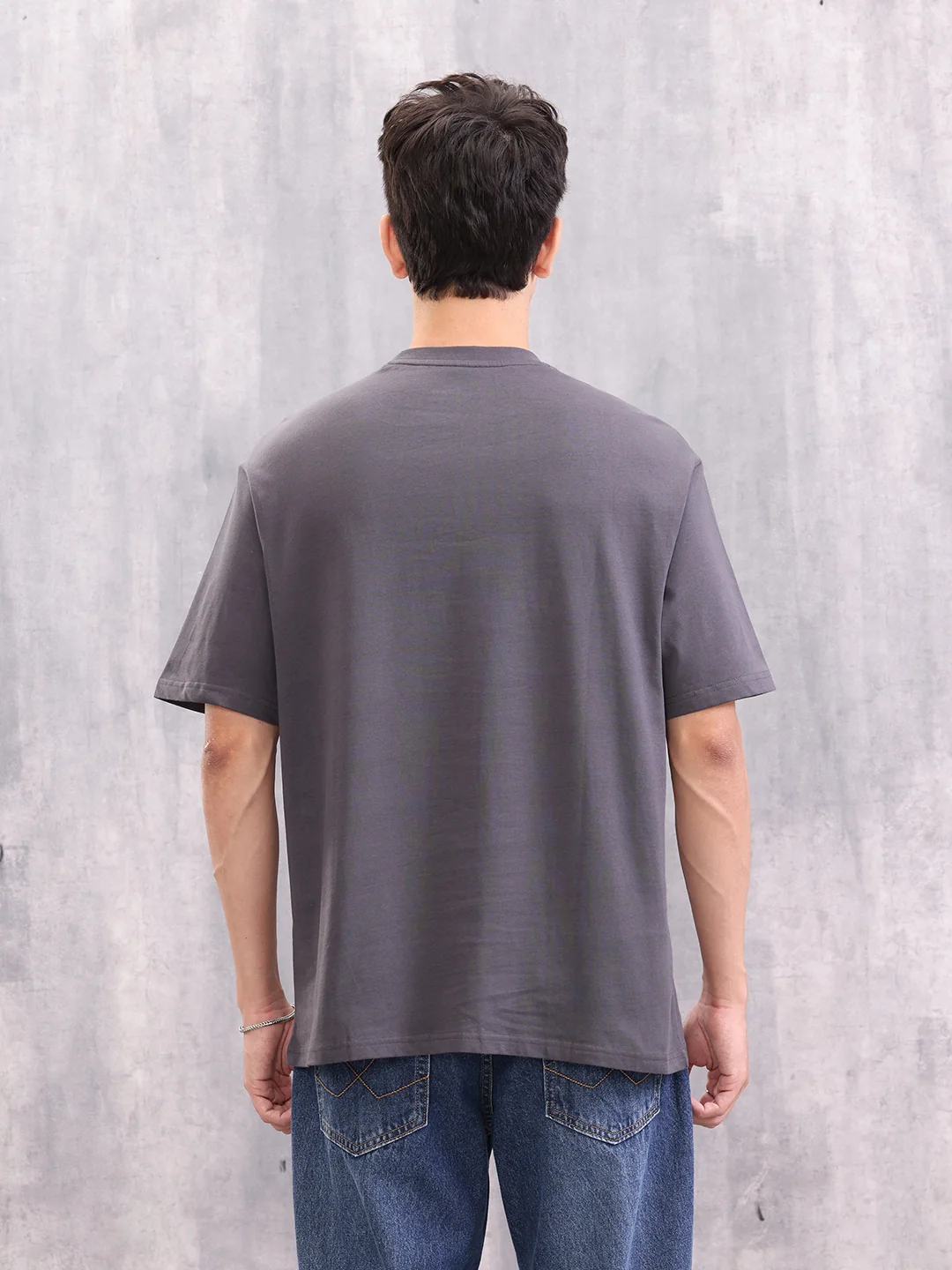 Retro Graphic Printed Oversized Fit T-shirt | Dark Grey - Image 3