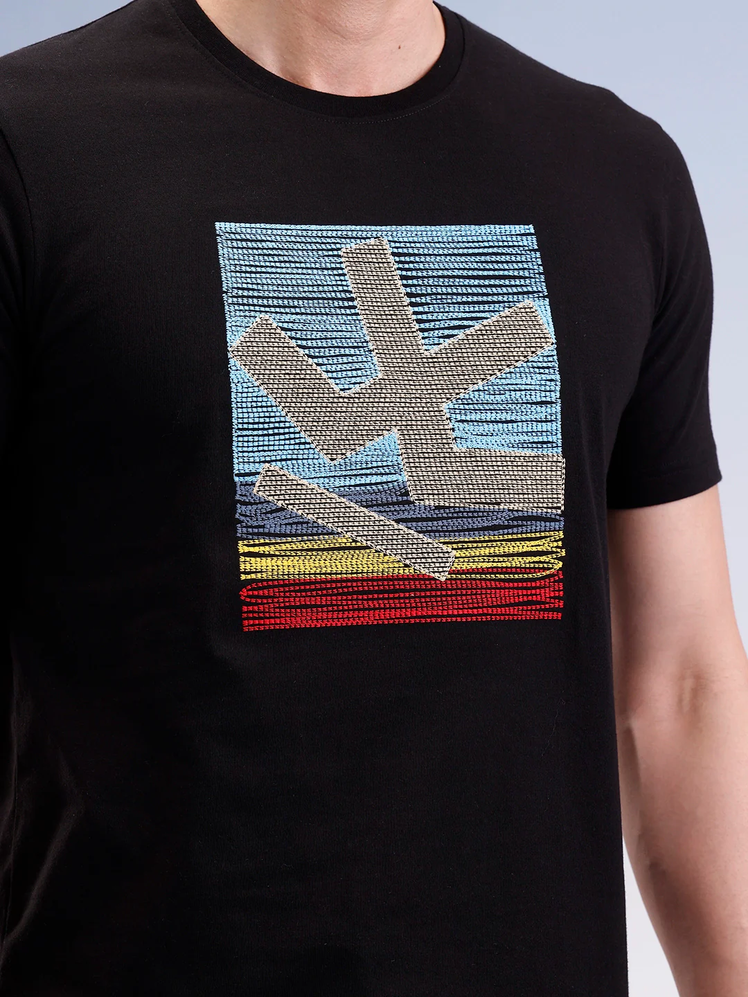 Slim Fit Embroidered Patch T-Shirt  | Black - Image 5