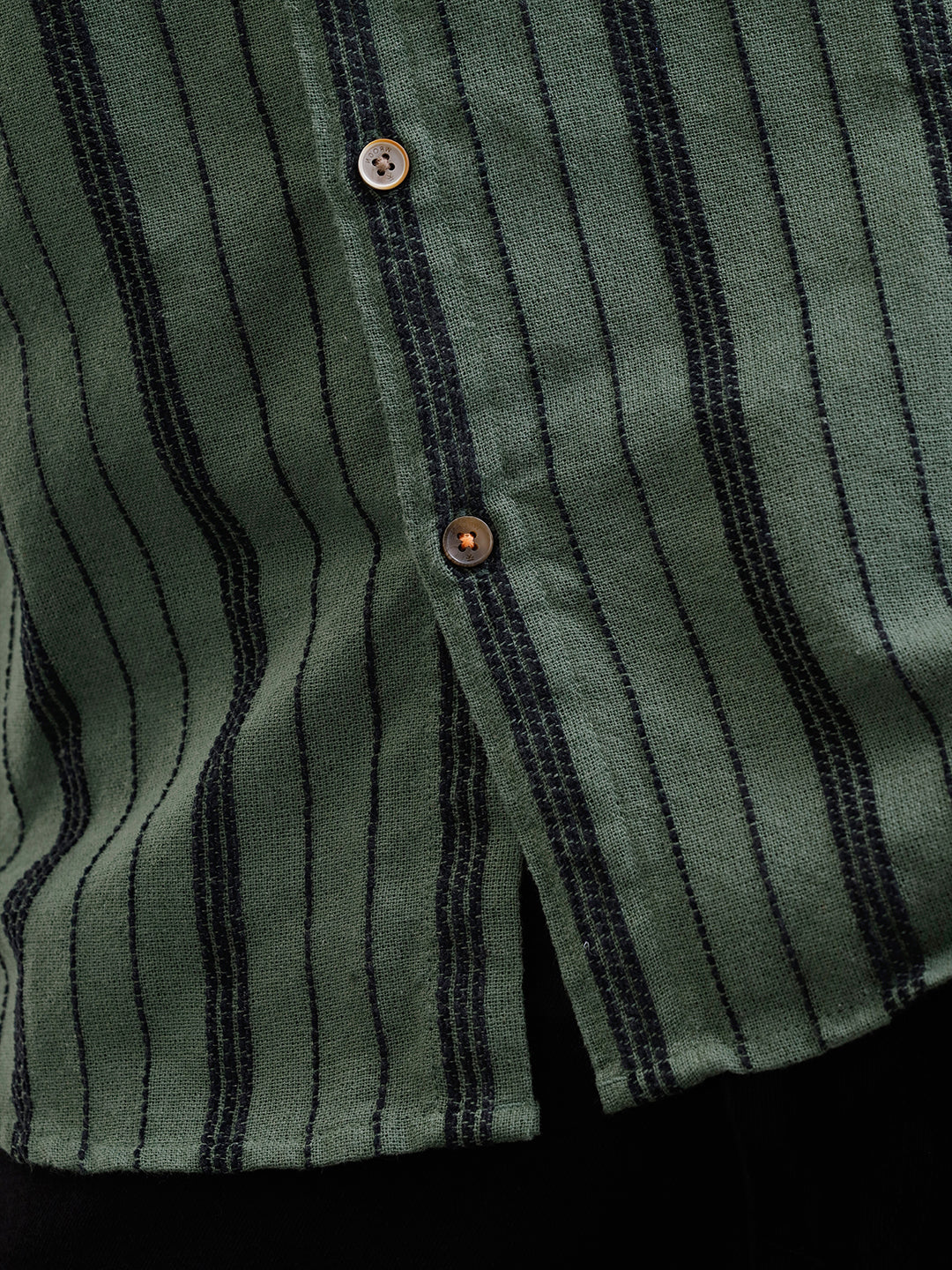 Slim Fit Stripe Shirt In Chenille Yarn | Olive - Image 5