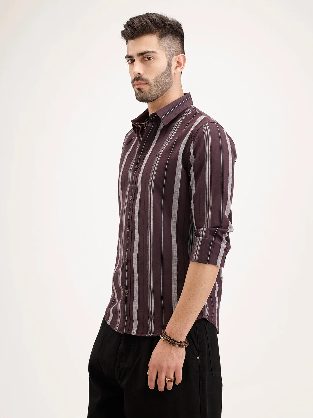 Slim Fit Striped Shirt | Brown - Image 4