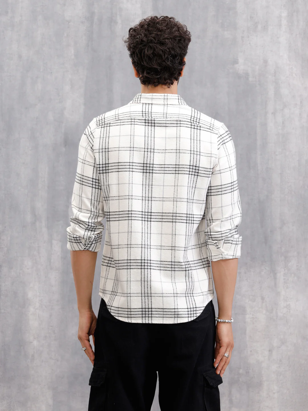 Soft Hand Brushed Check Shirt In Crepe Yarn | White - Image 3