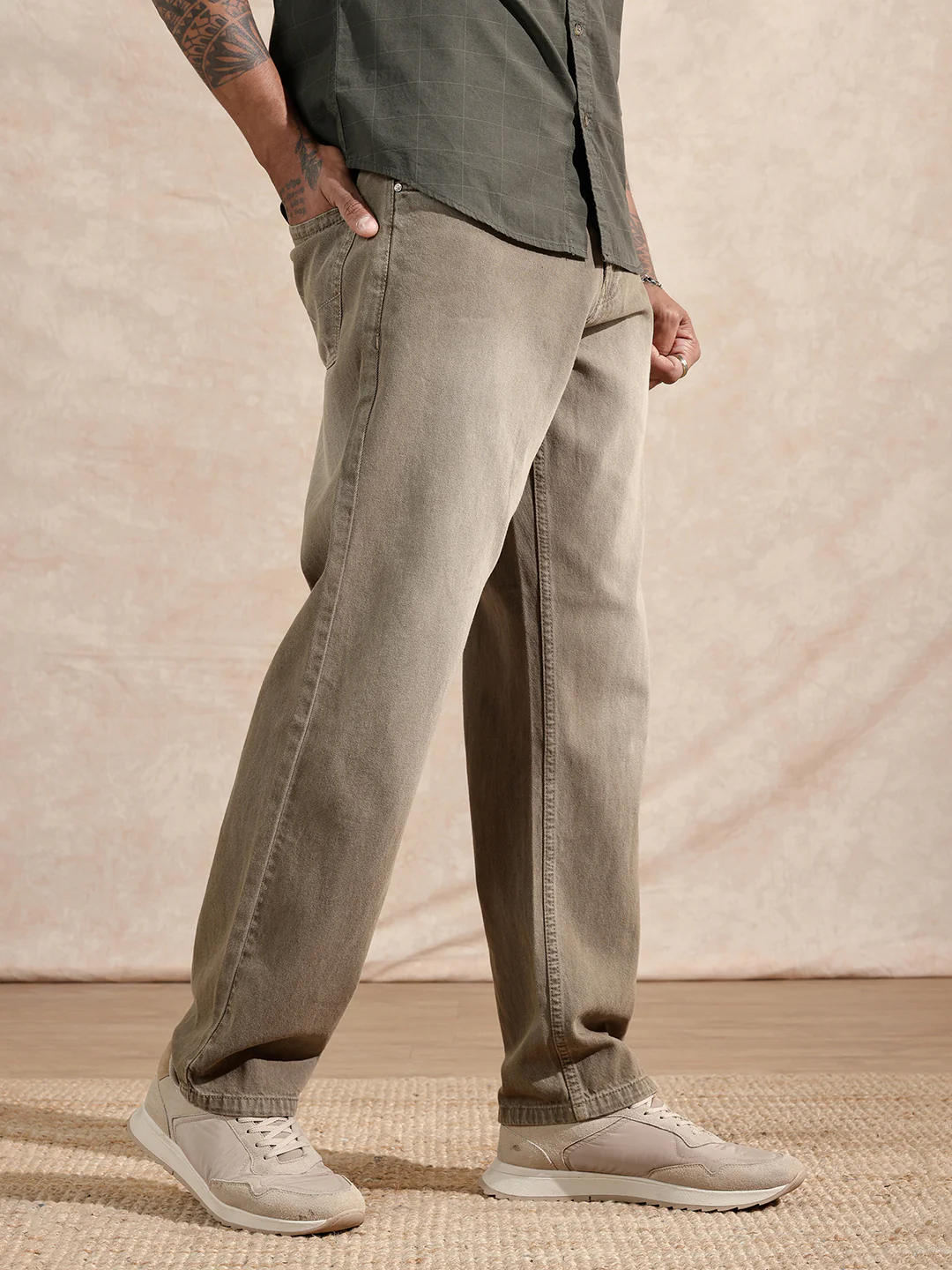 Solid Anti Fit Jeans  | Khaki - Image 4