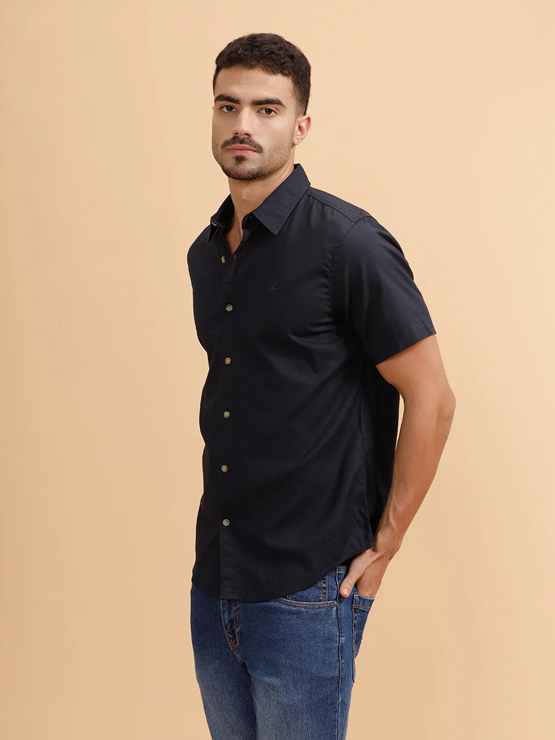 Solid Short Sleeve Regular Fit Shirt | Navy Blue - Image 4