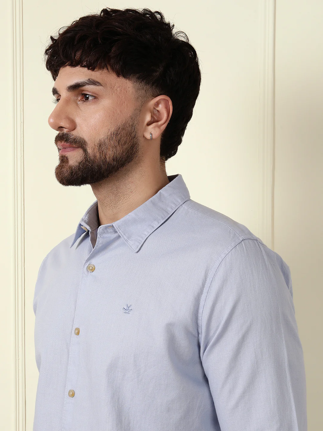 Solid Linen Blend Shirt | Blue - Image 6
