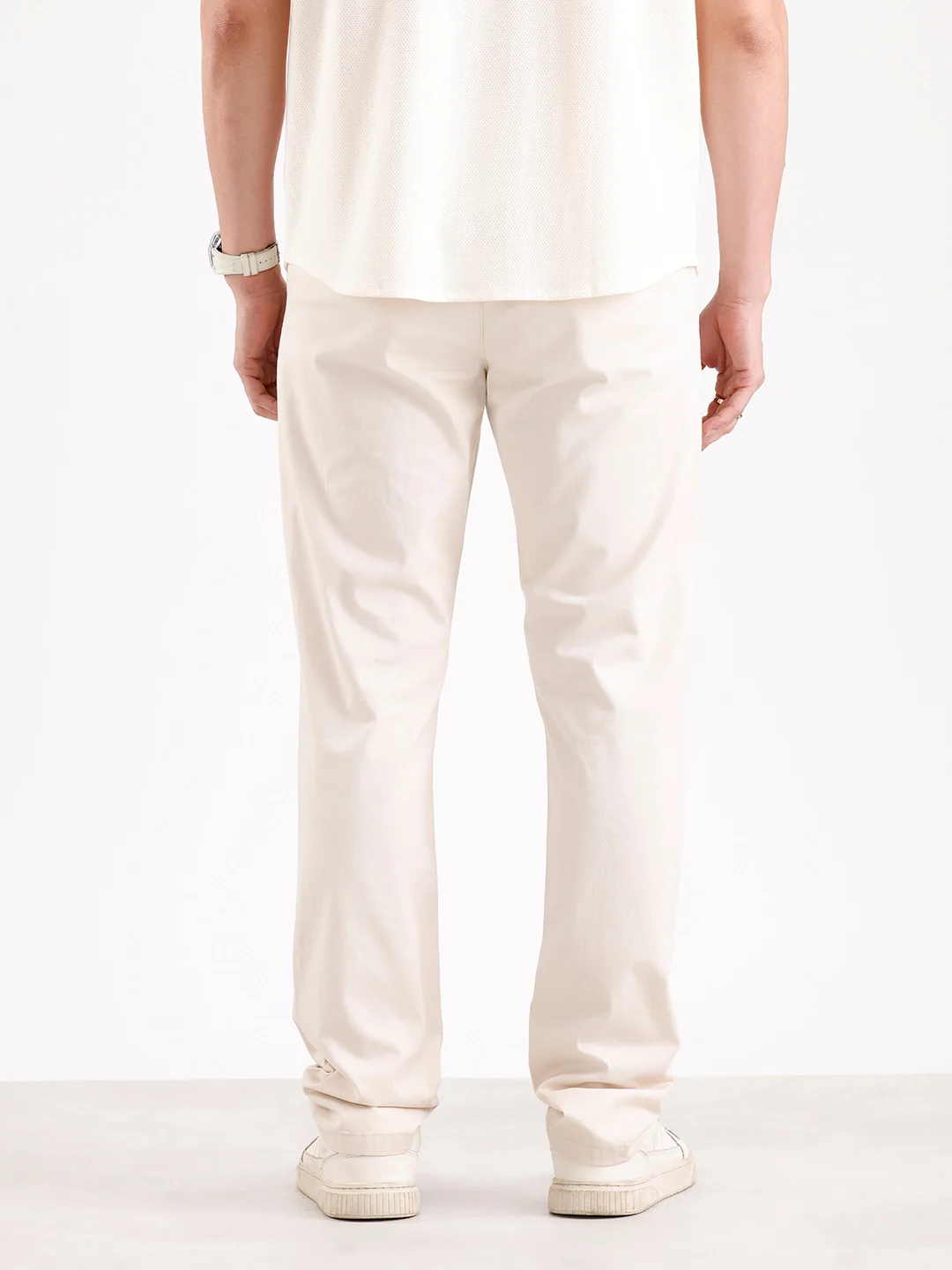 Solid Slim Fit Trouser   |  Cream - Image 3
