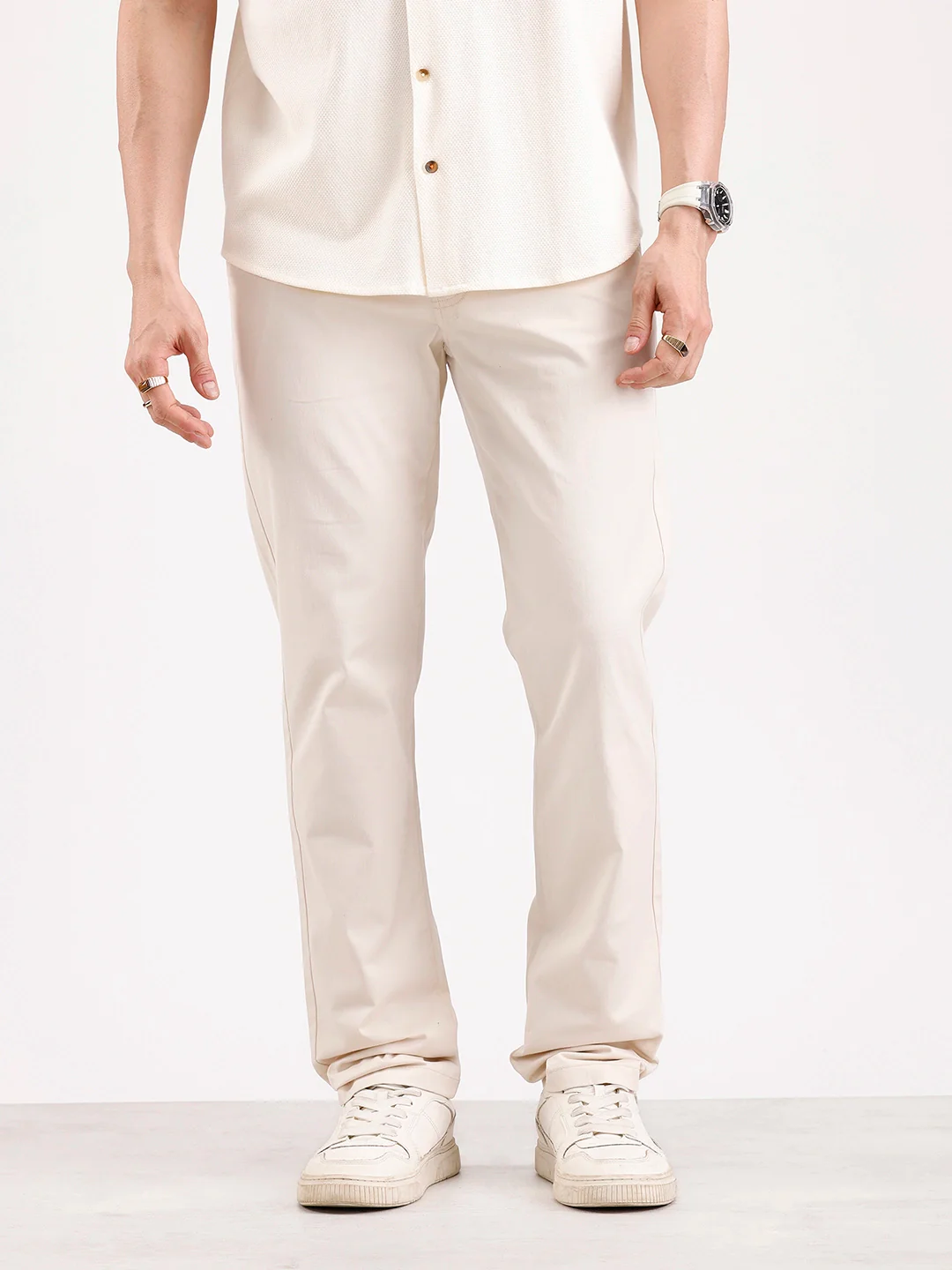 Solid Slim Fit Trouser   |  Cream - Image 6