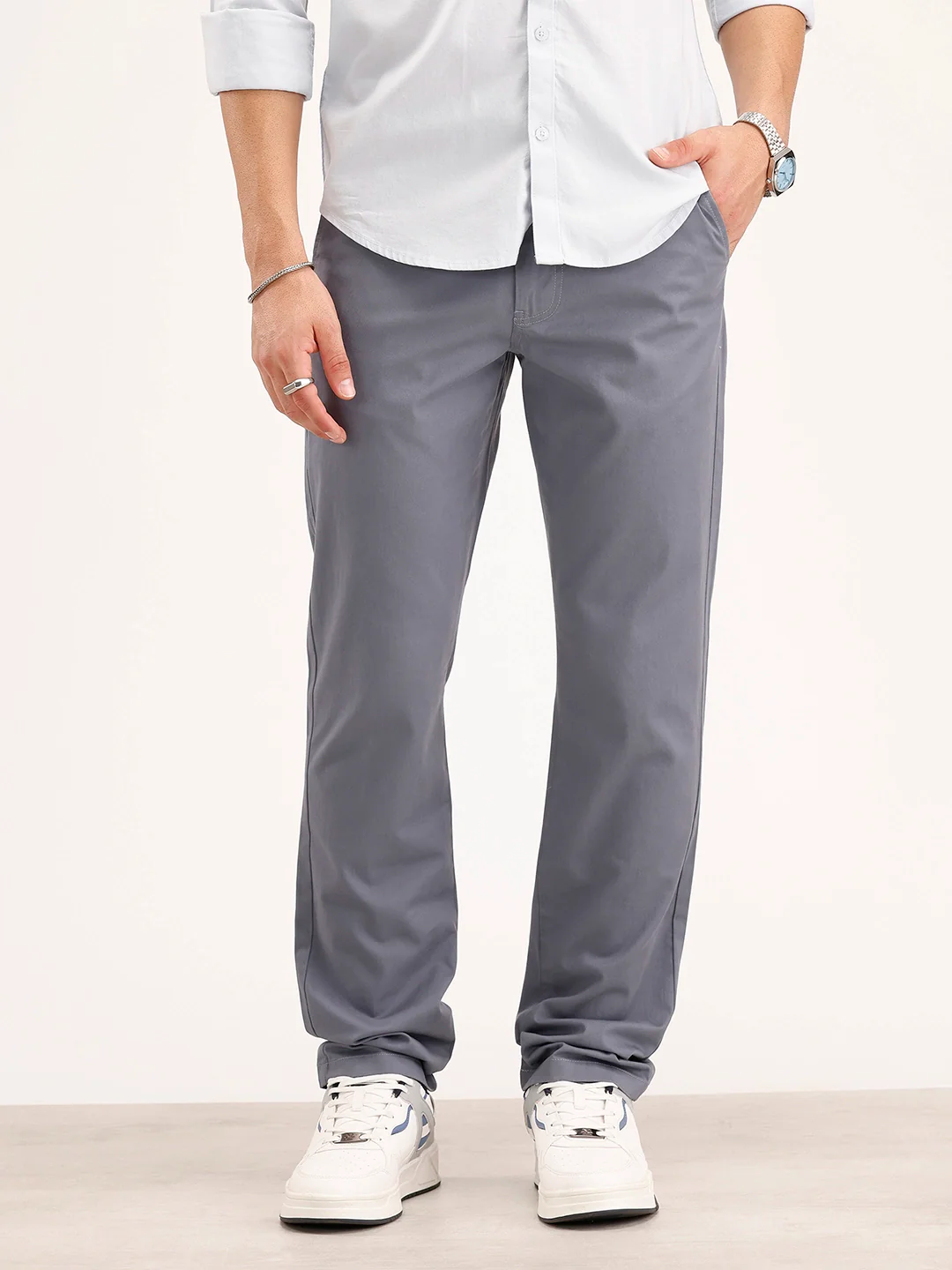 Solid Slim Fit Trouser   |  Grey - Image 6