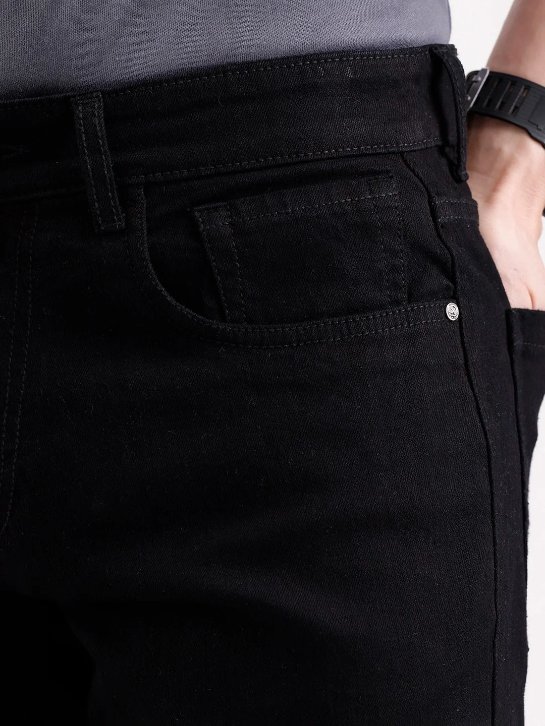 Solid Slim Tapered Denim Jeans  | Black - Image 5