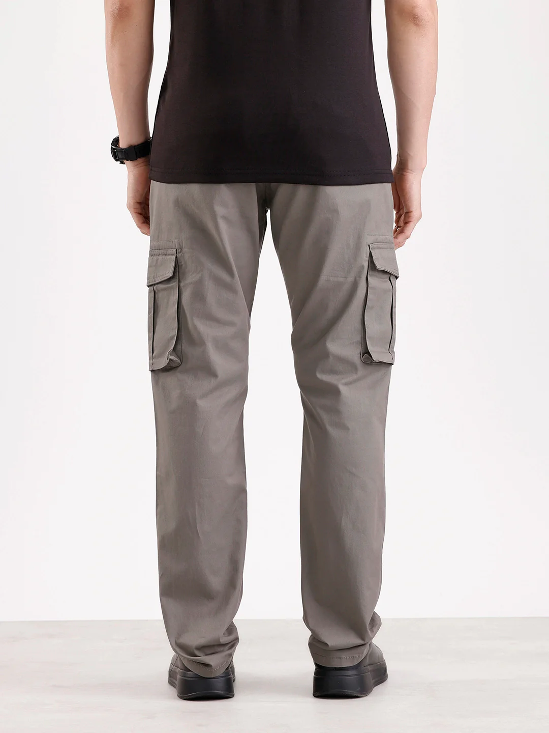 Solid Straight Fit Cargo Trouser   |  Grey - Image 3
