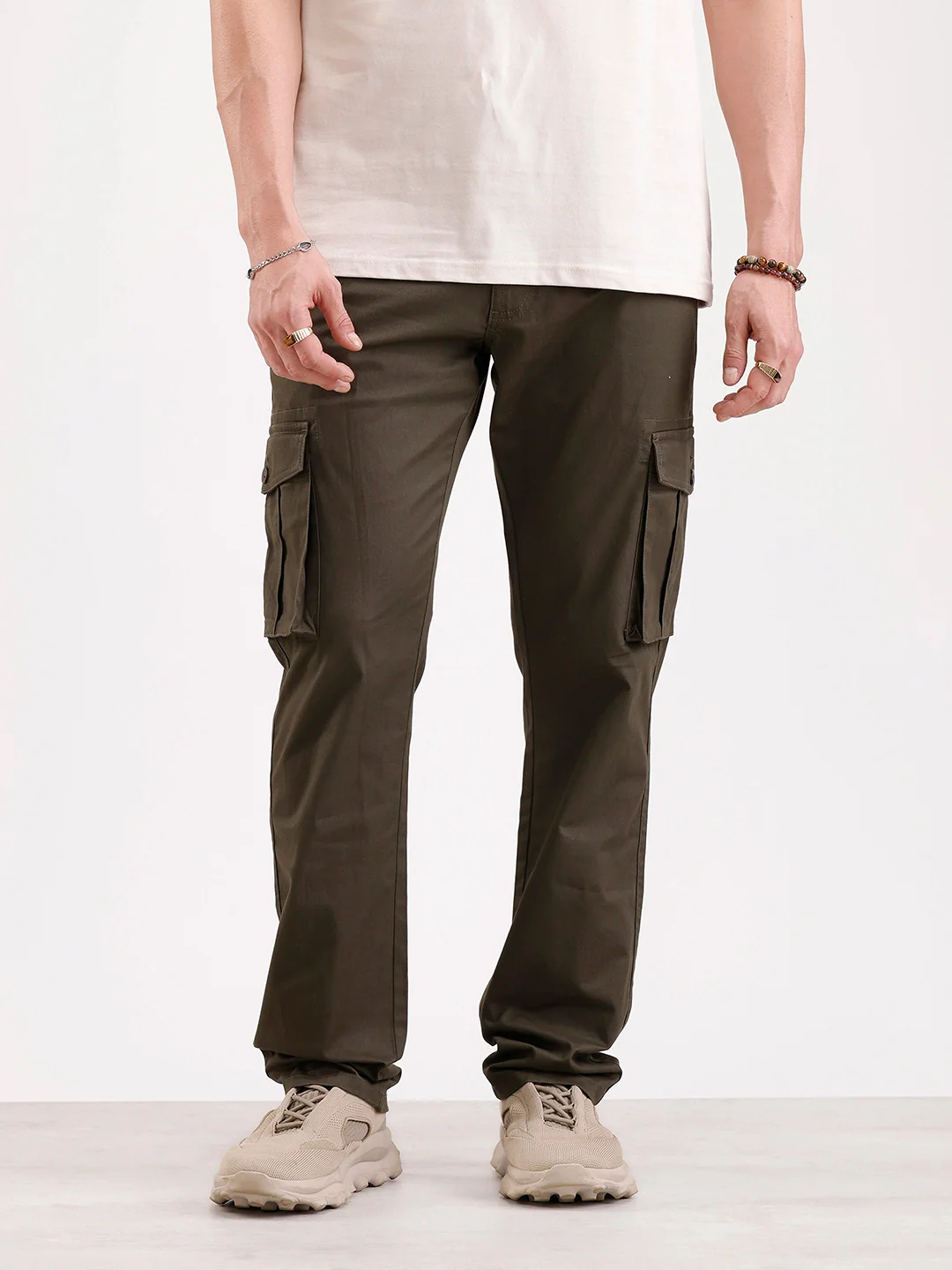 Solid Straight Fit Cargo Trouser   |  Olive - Image 6