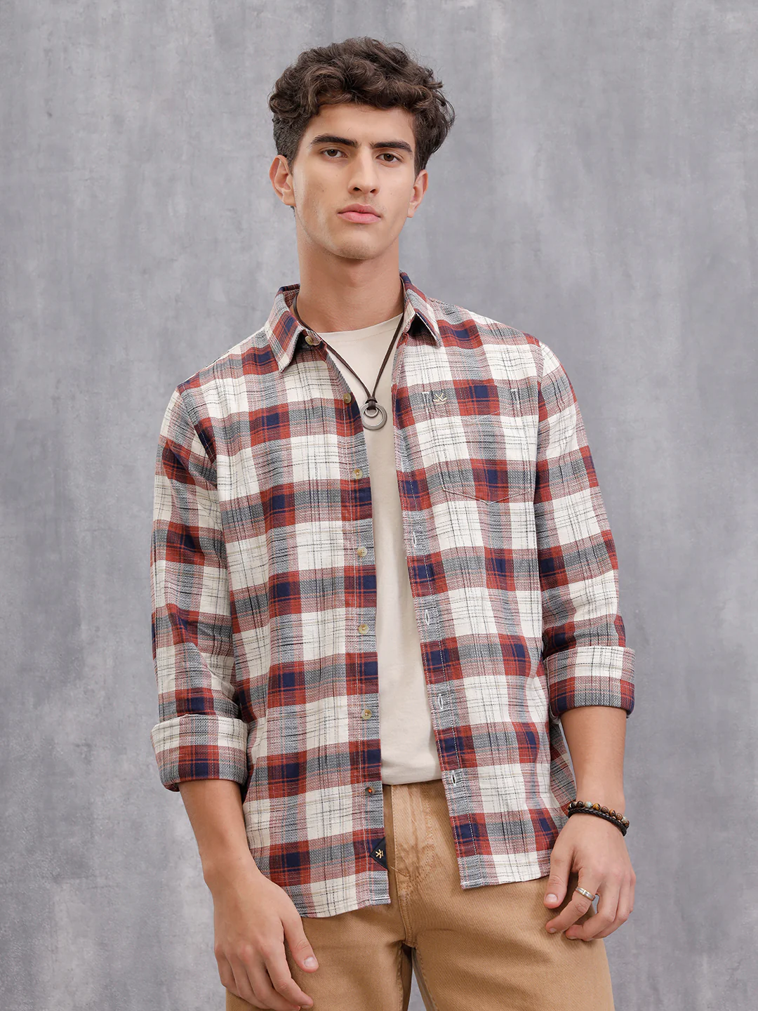 Space Dyed Check Shirt In Slim Fit | Rust - Image 3