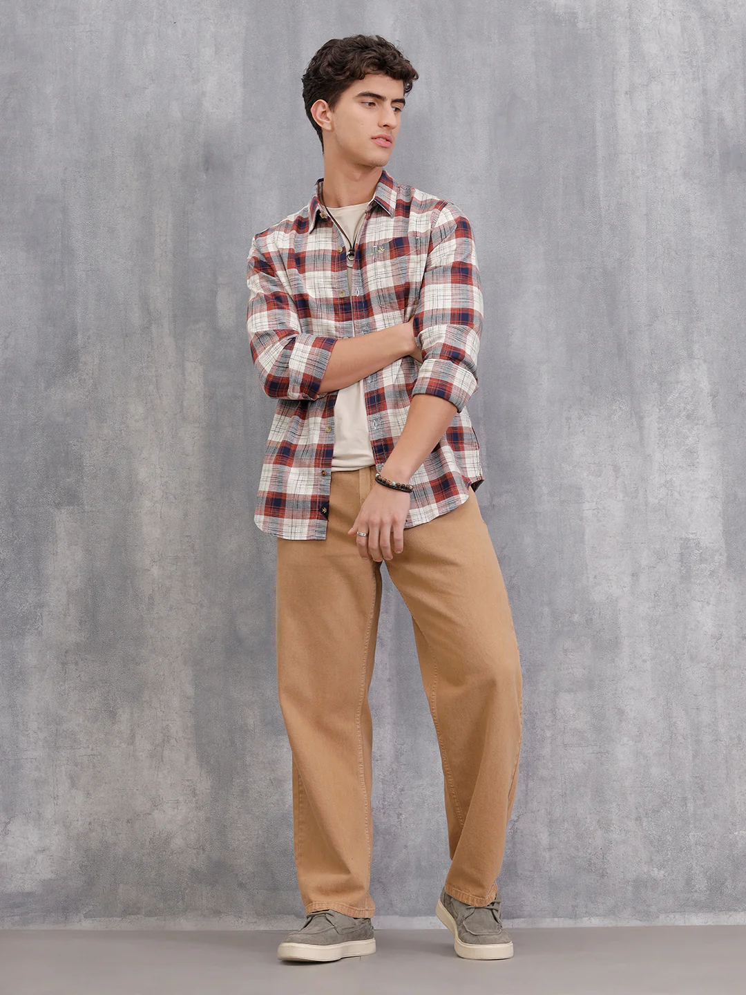 Space Dyed Check Shirt In Slim Fit | Rust - Image 4