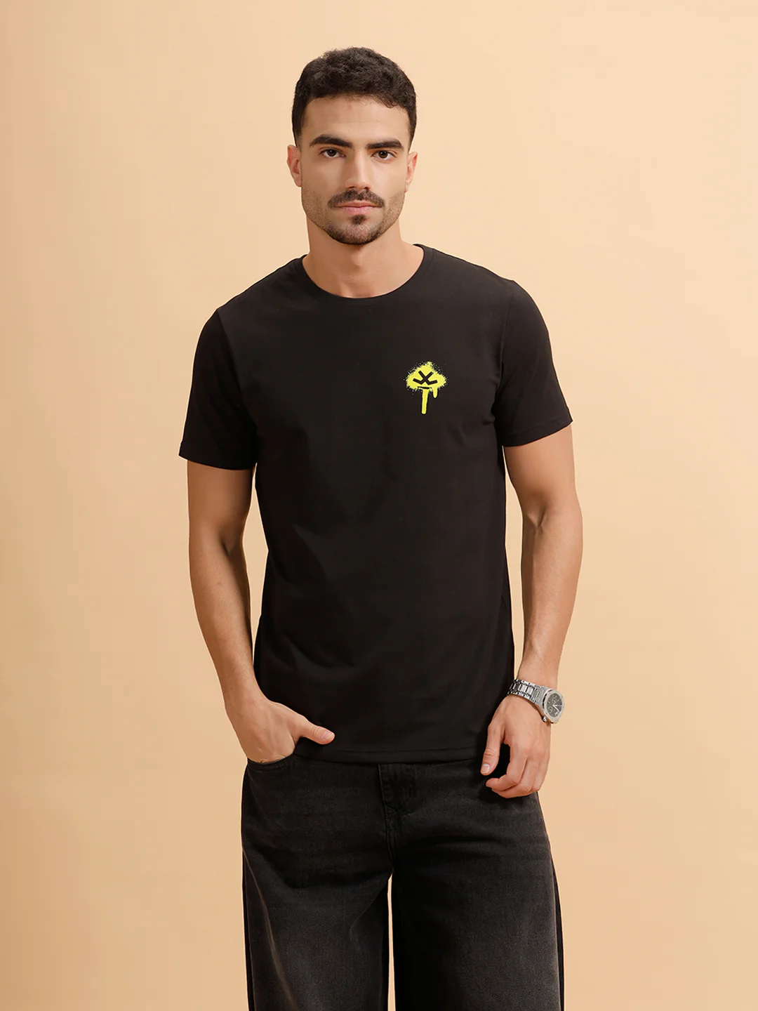 Sprayed Logo Printed T-Shirt | Black - Image 3