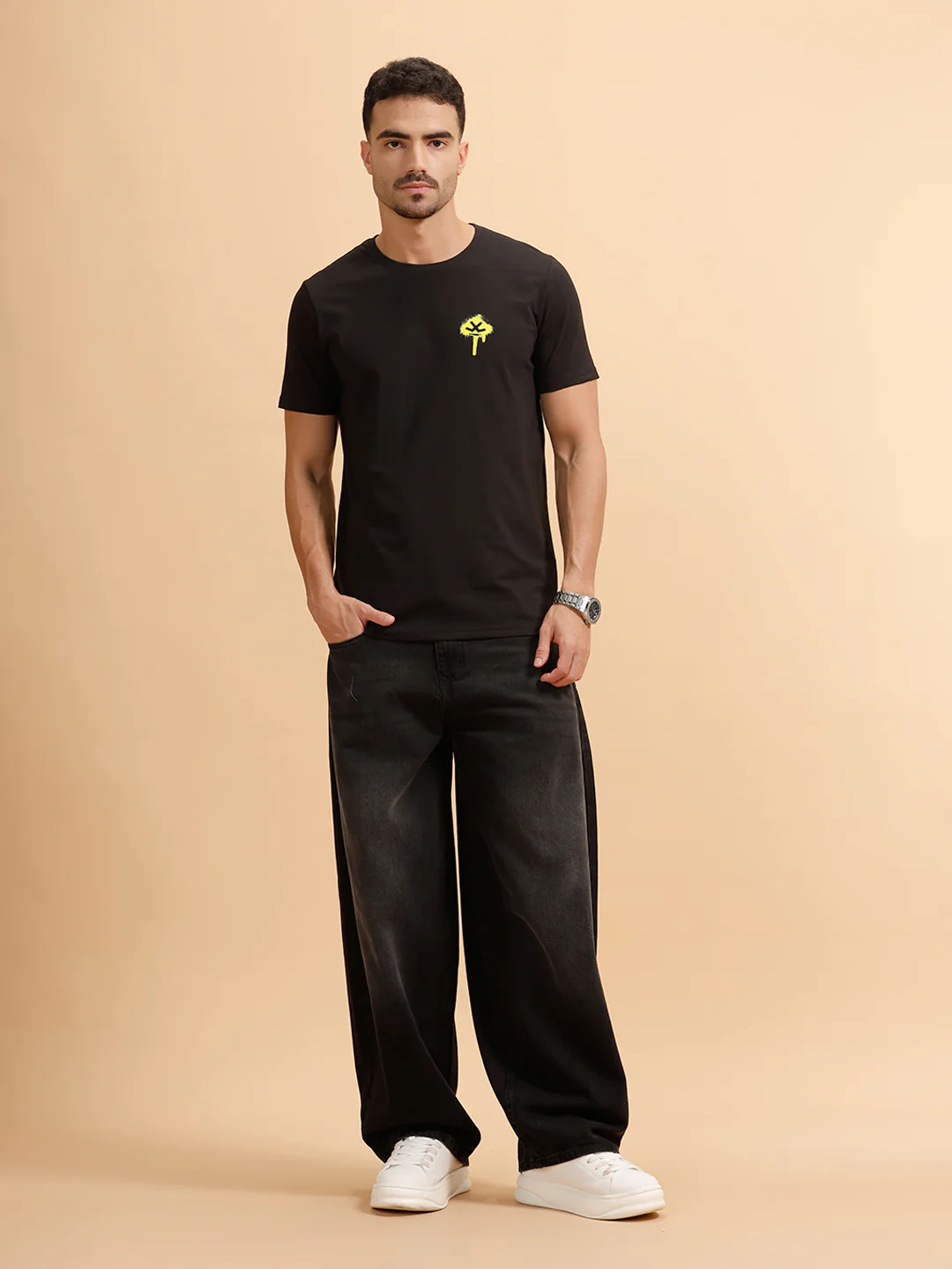 Sprayed Logo Printed T-Shirt | Black - Image 4